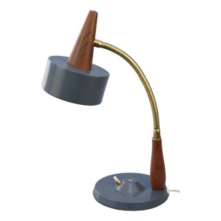 Adjustable Teak and Brass Table Lamp by Lyfa, Denmark, 1960s For Sale