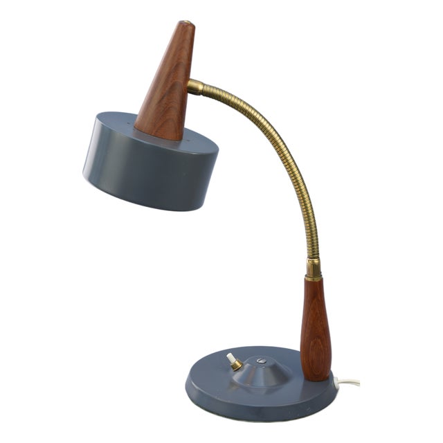 Adjustable Teak and Brass Table Lamp by Lyfa, Denmark, 1960s For Sale