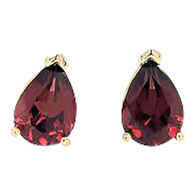 Garnet Solitaire Stud Earrings in Solid 14k Gold Pear Shape - 2 Pieces For Sale