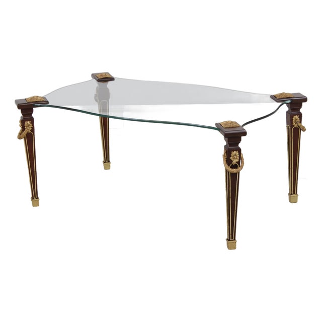 Vintage Louis XVI Dore Glass Coffee Cocktail Table For Sale