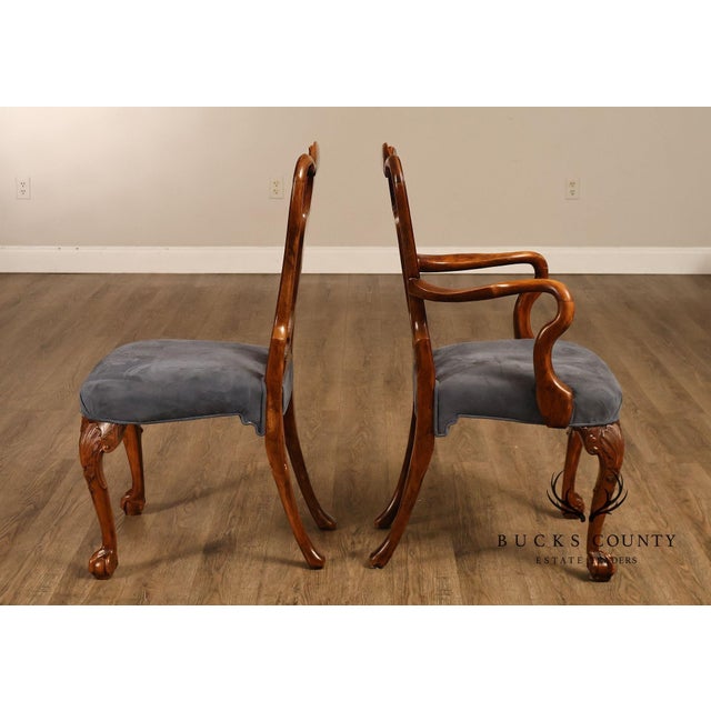 Georgian Style Set of Ten Carved Burlwood Dining Chairs For Sale - Image 12 of 18