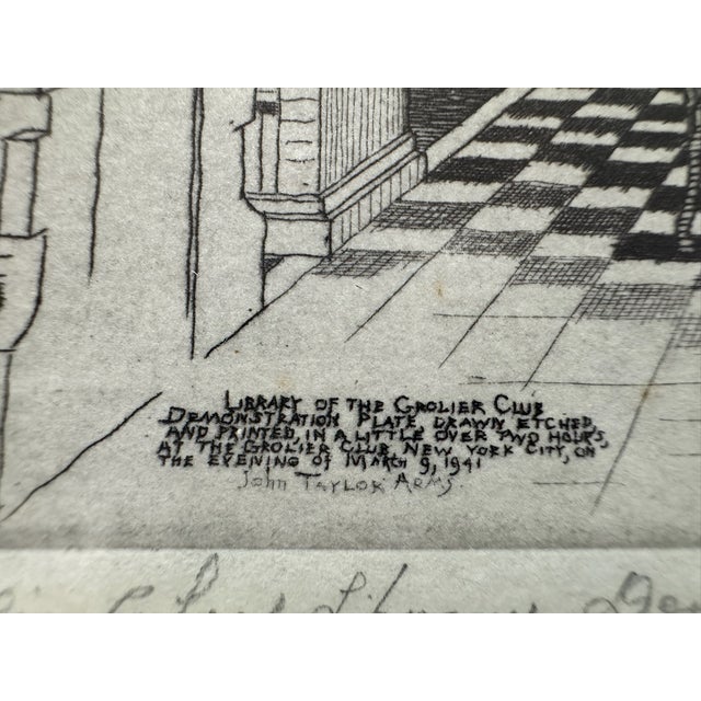 John Taylor Arms 1961 Grolier Club Library Signed Etching Nyc Architectural For Sale - Image 4 of 9