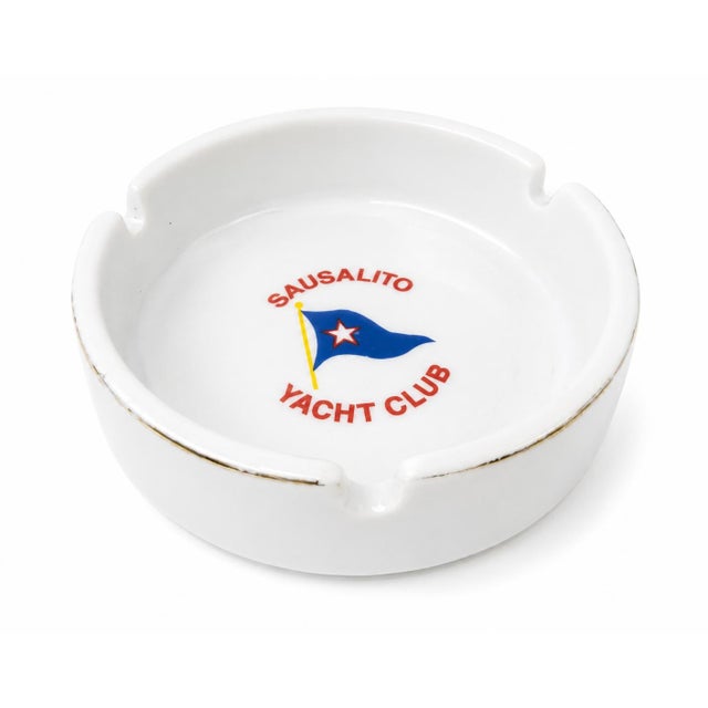 White Vintage Sausalito Yacht Club California Nautical Porcelain Ashtray Dish For Sale - Image 8 of 12