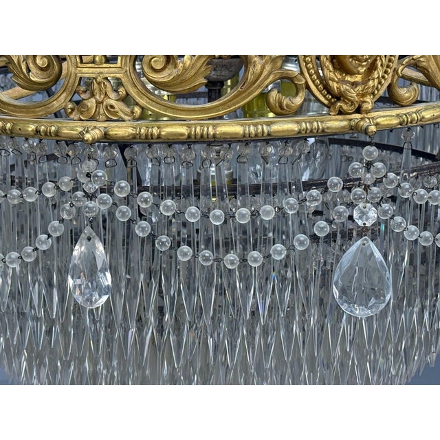 Gold Empire, Impressive Pendant Light, Dore Bronze, Crystal, France, 19th C. For Sale - Image 8 of 12