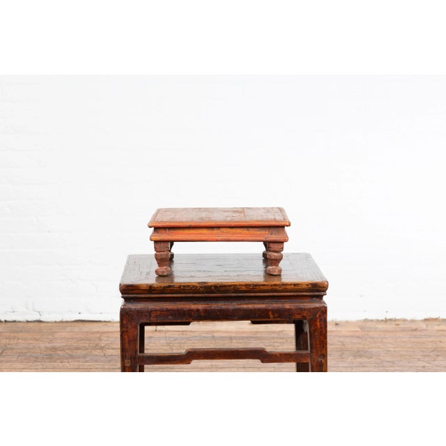 Vintage Indian Low Wooden Prayer Table Stand with Carved Angular Legs For Sale - Image 4 of 13