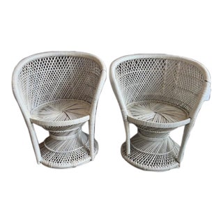 1970s Pair of Vintage Coastal Buri Rattan Palm Beach Barrel Chairs For Sale