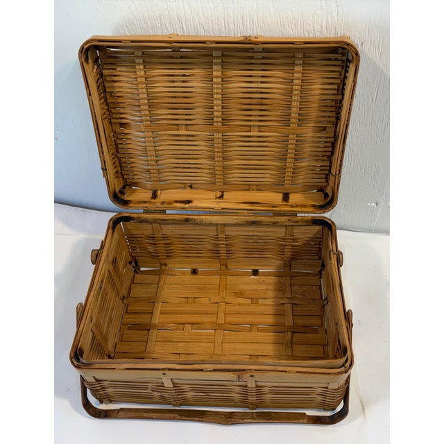 Brown Vintage Boho Bamboo Lidded and Handled Basket For Sale - Image 8 of 8