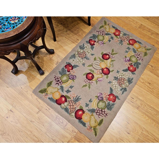 Early 20th Century Vintage American Hand Hooked Rug, Fruit Pattern Design, Folk Art Tapestry, 2x4 For Sale - Image 5 of 13
