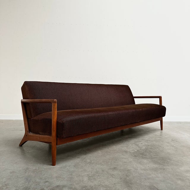 Mid-Century Teak Daybed Sofa with Corduroy Fabric, 1960s For Sale - Image 11 of 11