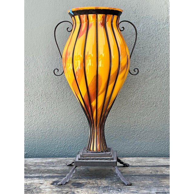 Amber Vintage Blown Glass Urn For Sale - Image 8 of 12