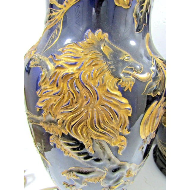 Late 19th Century Keller & Guerin French Porcelain Vase With Lion Rampant Table Lamps - a Pair For Sale In Miami - Image 6 of 16
