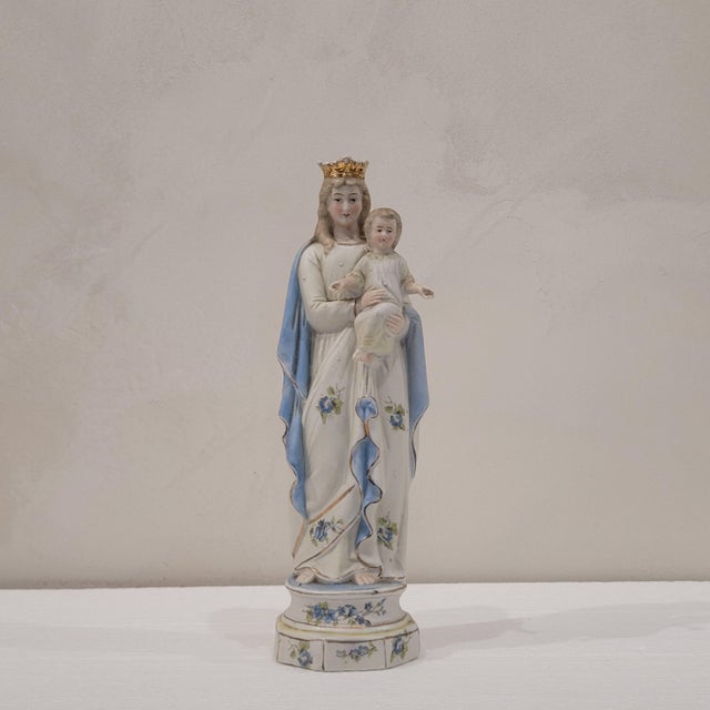 Biscuit Porcelain Virgin with Child Figure, Germany, 1920s For Sale - Image 3 of 17