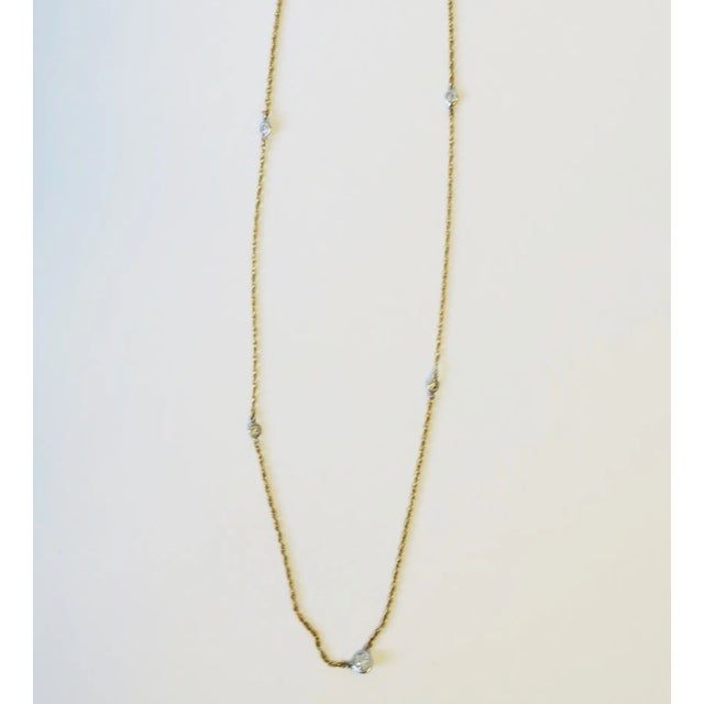 Antique Old European Cut Diamond Necklace, Five Bezel-Set Diamonds, 14k Gold Chain For Sale - Image 9 of 12