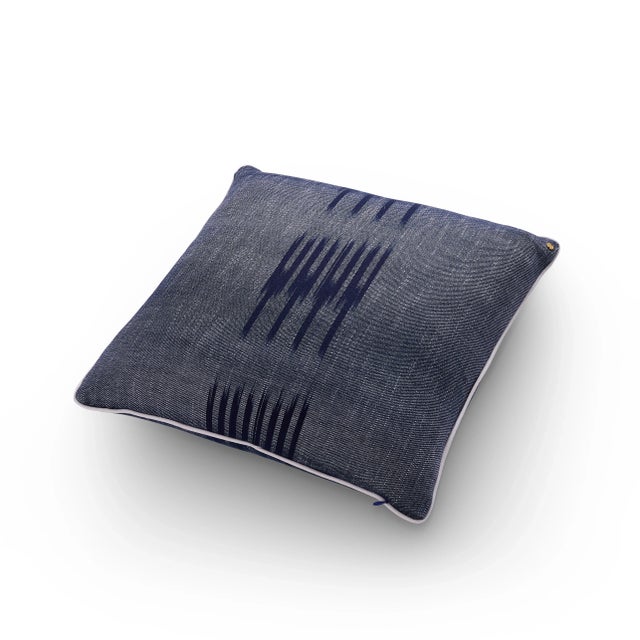 Turkish PESHTEMAL Cotton Ikat Pillow, Navy For Sale - Image 3 of 3
