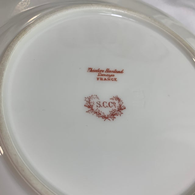 Metal Early 20th Century Theadore Haviland Limoges France Pink Roses With Th Gold Swag and Green Rim - Set of 6 For Sale - Image 7 of 9