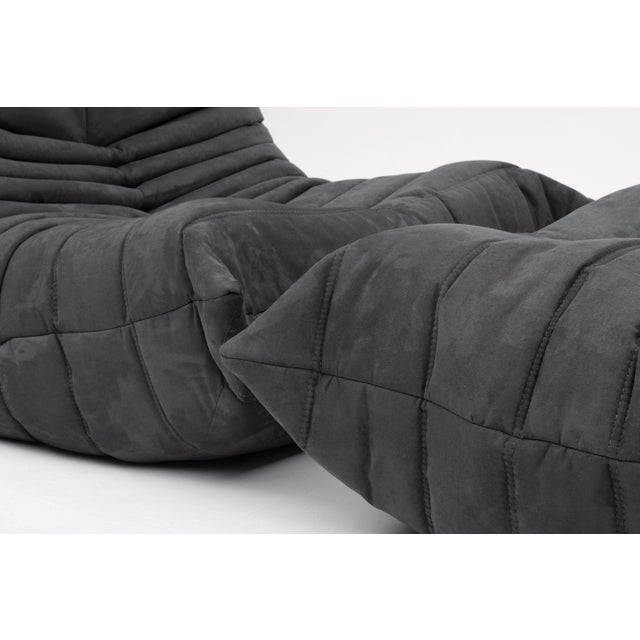 Authentic Restored Togo Fireside Chair and Ottoman in Shadow Grey Microfibre - Vintage Ligne Roset For Sale - Image 16 of 17