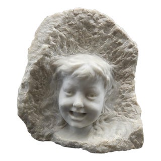Sculpture of Child's Face, 1890s-1910s, Marble For Sale