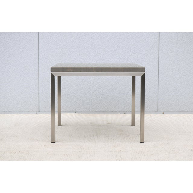 2000 - 2009 Parsons Style Square Occasional Table Concrete Top and Stainless Steel Base For Sale - Image 5 of 18