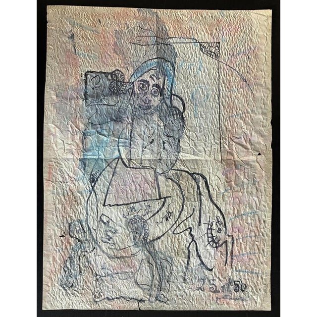 Gaston CHAISSAC (1910 - 1964), Person, November 25, 1950 Ink, watercolor and pastel drawing on honeycomb paper dated...
