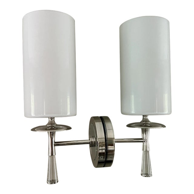 Visual Comfort Aerin Drunmore Sconce Polished Nickel, Glass Shade For Sale