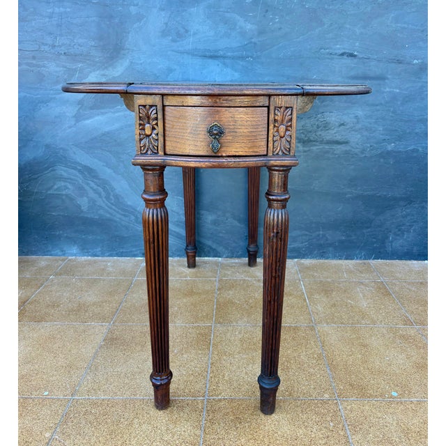 Spanish Neoclassical Oak Drop-Leaf Table with Drawer, 1940s For Sale - Image 6 of 13