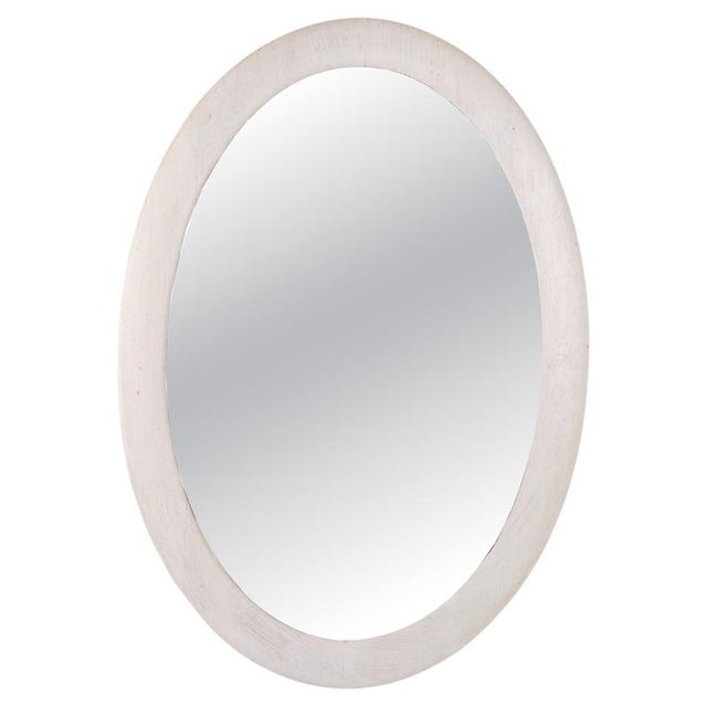 Wood Oval White Painted Mirror with Wooden Frame, 1940s For Sale - Image 7 of 7