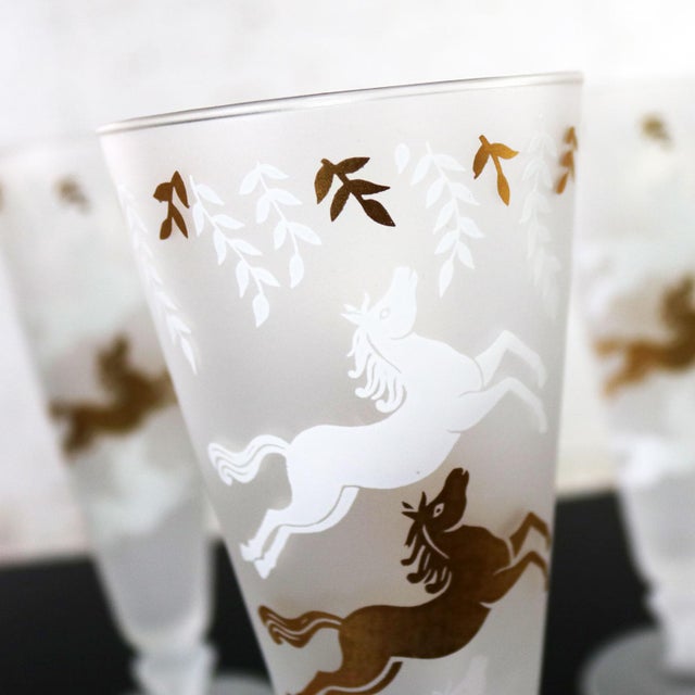 Mid-Century Modern Cavalcade by Libbey Galloping Horse Cocktail Glasses Gold White Pilsner Tom Collins For Sale - Image 9 of 12