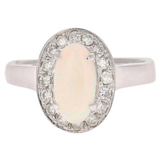 1.48 Carat Oval Cut Opal Diamond White Gold Cocktail Ring, size 7 For Sale