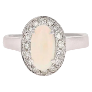 1.48 Carat Oval Cut Opal Diamond White Gold Cocktail Ring, size 7