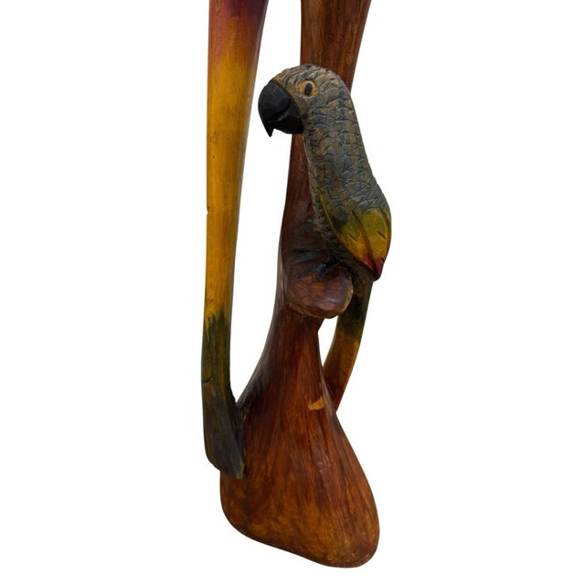 Vintage Folk Art Wood Sculpture Parrot Hand Carved & Painted 41” For Sale - Image 4 of 12