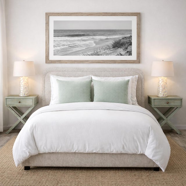 Renfrow Beige Rounded Queen Bed Frame For Sale - Image 9 of 11