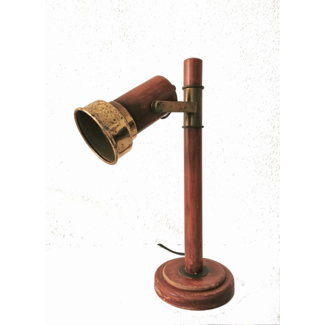 Rustic 1960s Rustic Teak Table Lamp With Brass Ornament Adjustable Desk Lamp For Sale - Image 3 of 9