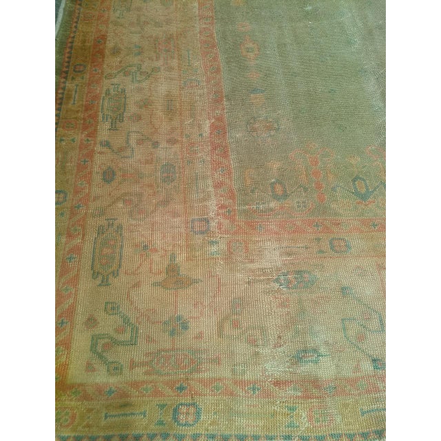 Vintage Turkish Oushak Hand-Knotted Rug in Open Geometric Pattern in Pale Green, Yellow, Pink For Sale - Image 14 of 17