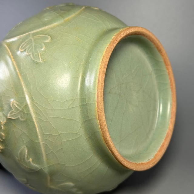 Ceramic Antique Chinese Longquan Celadon Relief Gourd Vase For Sale - Image 7 of 8
