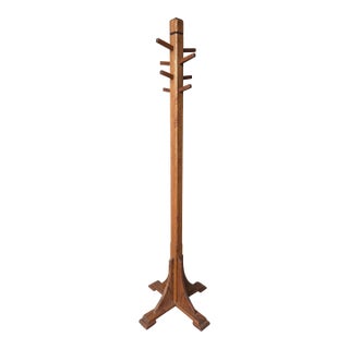 Antique Oak Standing Coat Rack Hall Tree For Sale