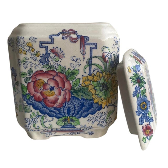 Vintage Hand-Painted Floral Ceramic Lidded Jar, Chinoiserie Motif For Sale In Austin - Image 6 of 8