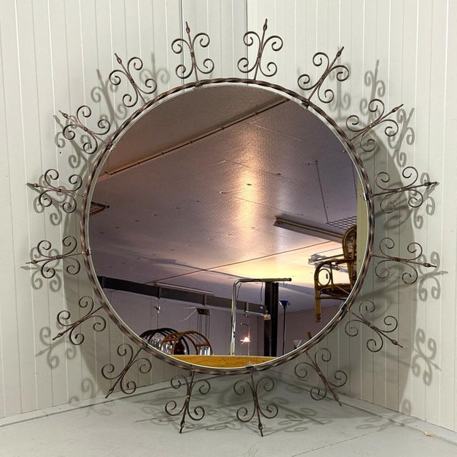Large Round Wrought Iron Wall Mirror, 1960s For Sale - Image 13 of 18