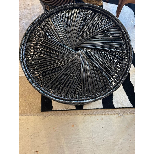 Traditional Black Painted Rattan Round Side Table For Sale - Image 3 of 7