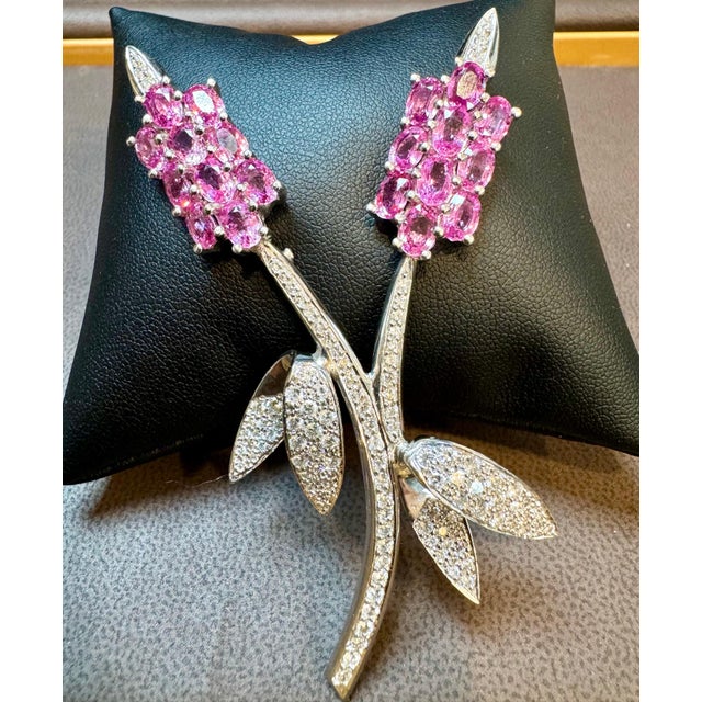 Vintage 18 Kt White Gold Diamond & 13 Ct Pink Sapp Floral Bouquet Broach 23.2 GM For Sale - Image 18 of 18