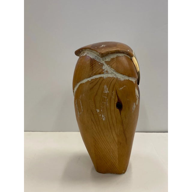 Maitland - Smith Abstract Carved Wooden Owl Sculpture With Brass Beak For Sale - Image 4 of 8