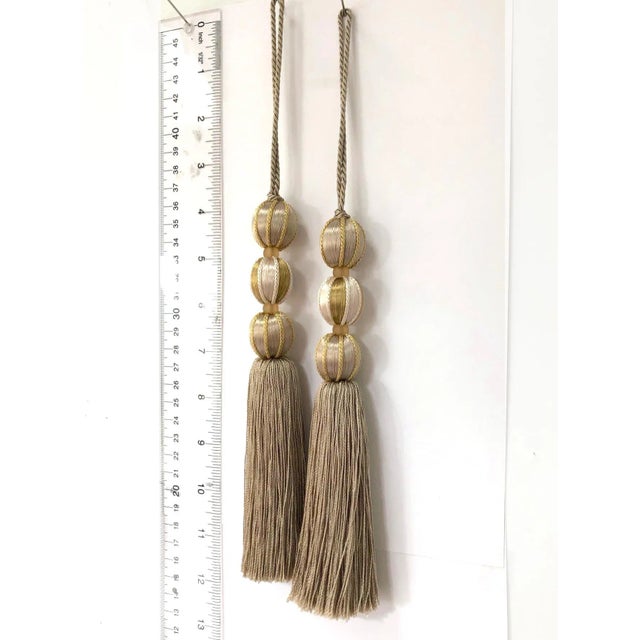 2020s Pair of Beaded Satin Key Tassels in Natural Mineral Colors- H 7.5 Inches For Sale - Image 5 of 15