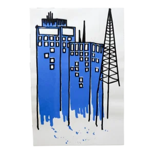 Contemporary Abstract Blue & Black Cityscape Serigraph