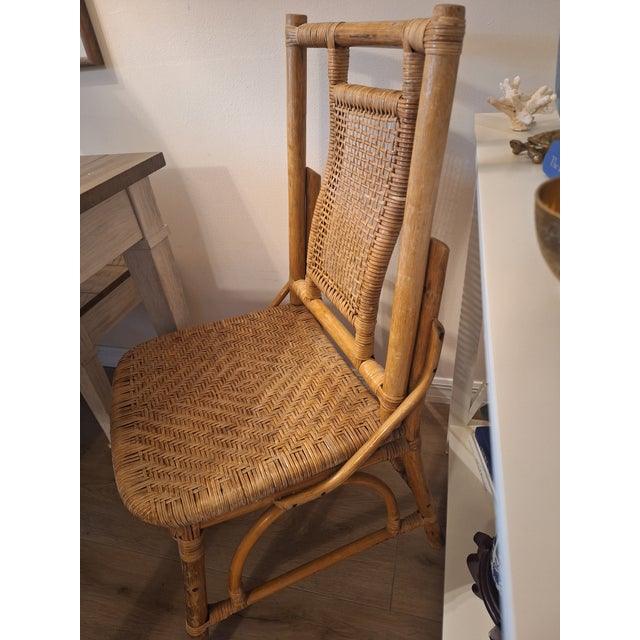 1970s Coastal Rattan & Woven Cane Accent Side Chair - Ficks Reed Style For Sale In Tampa - Image 6 of 9