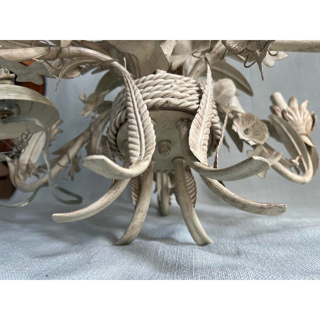 Antique Gustavian Style 6 Light White Tole Wild Flowers Chandelier For Sale - Image 12 of 12
