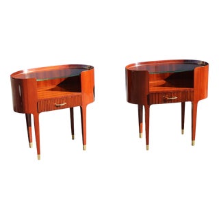 Oval Bedside Tables with Ducrot Glass Tops by Paolo Buffa, 1950, Set of 2 For Sale
