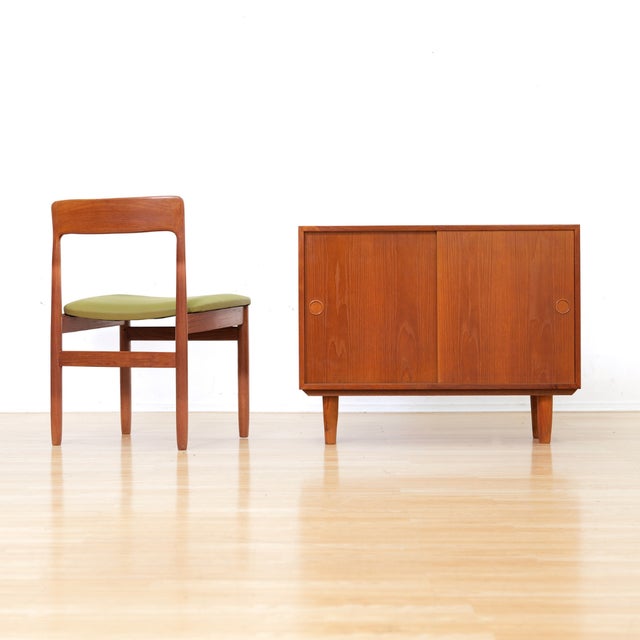 Brown 1960s Pair of Danish Modern Slim Teak Sideboard Cabinets Attributed Kai Kristiansen For Sale - Image 8 of 14