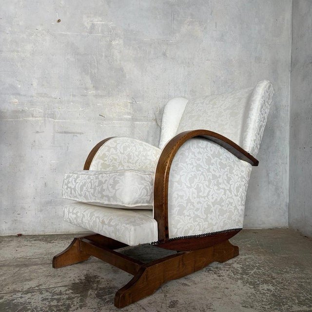 Ivory Vintage Art Deco Oak Rounded Rocking Chair, 1930s For Sale - Image 8 of 8