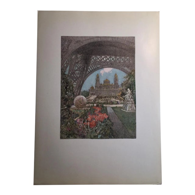 Antique Eiffel Tower & Palais Du Trocadero Lithograph For Sale