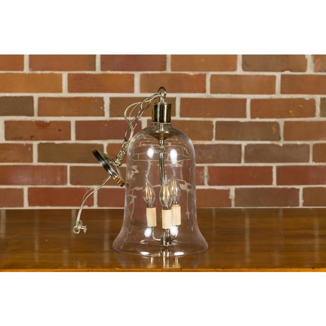 Mid 20th Century English Midcentury Nickel Light Fixture with Three Arms and Glass Bell For Sale - Image 11 of 12