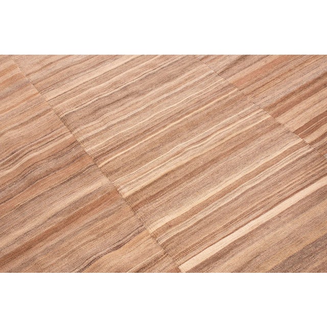 Transitional Vintage Geometric Striped Beige-Brown Red and Green Wool Kilim Rug For Sale - Image 3 of 6